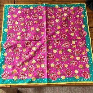 Ungaro Paris vintage hot Pink Floral hankerchief bandana Scarf 16x16